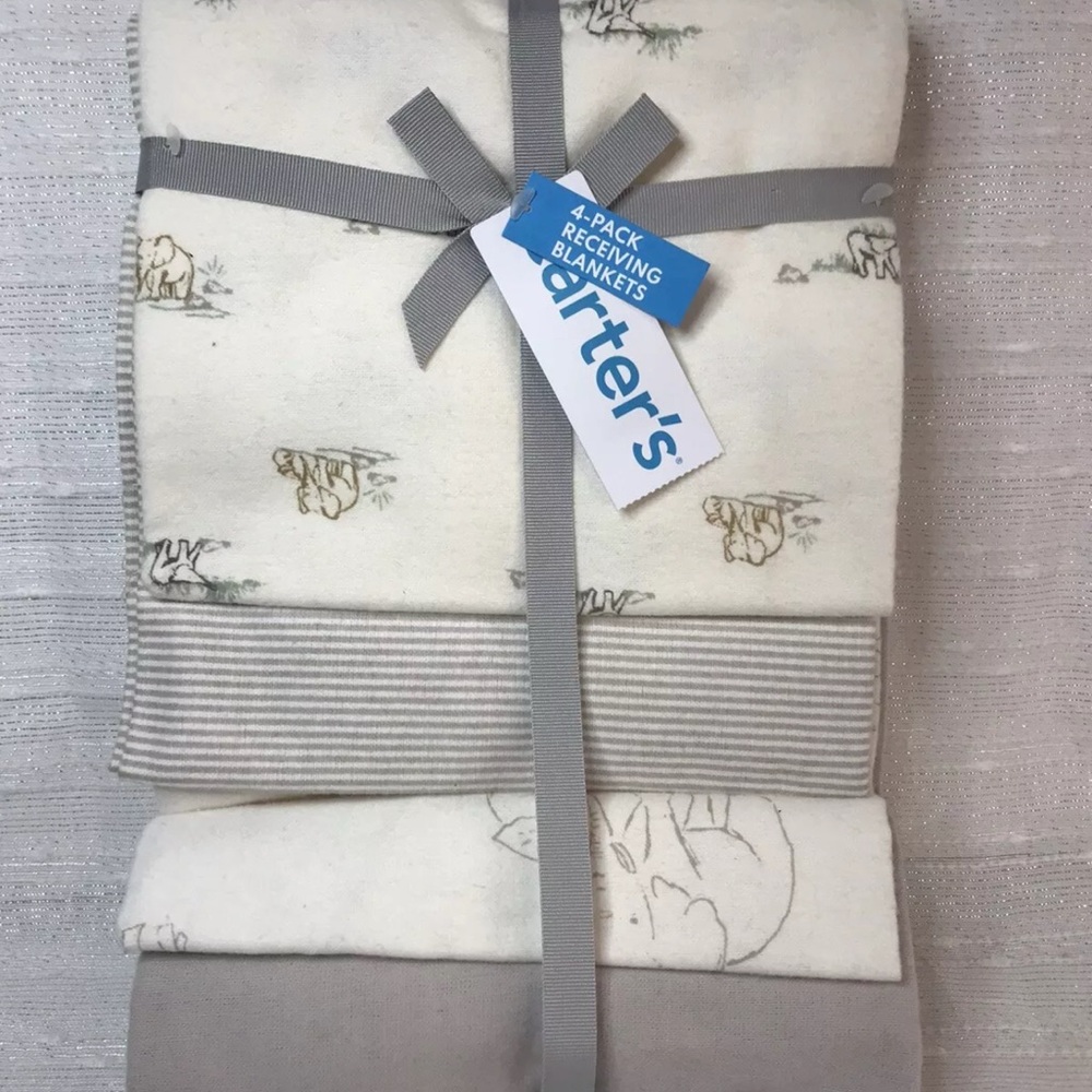 Carters Baby Cotton Receiving Blankets Elephant Stripes Solid Safari Animal 4 Pk